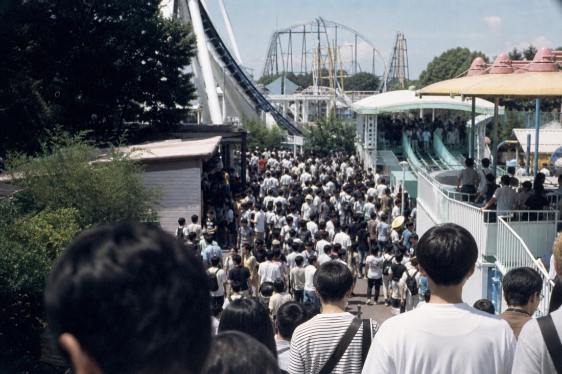 Busy Fuji-Q Highland midway at midday, the crowd that sets your wait times
