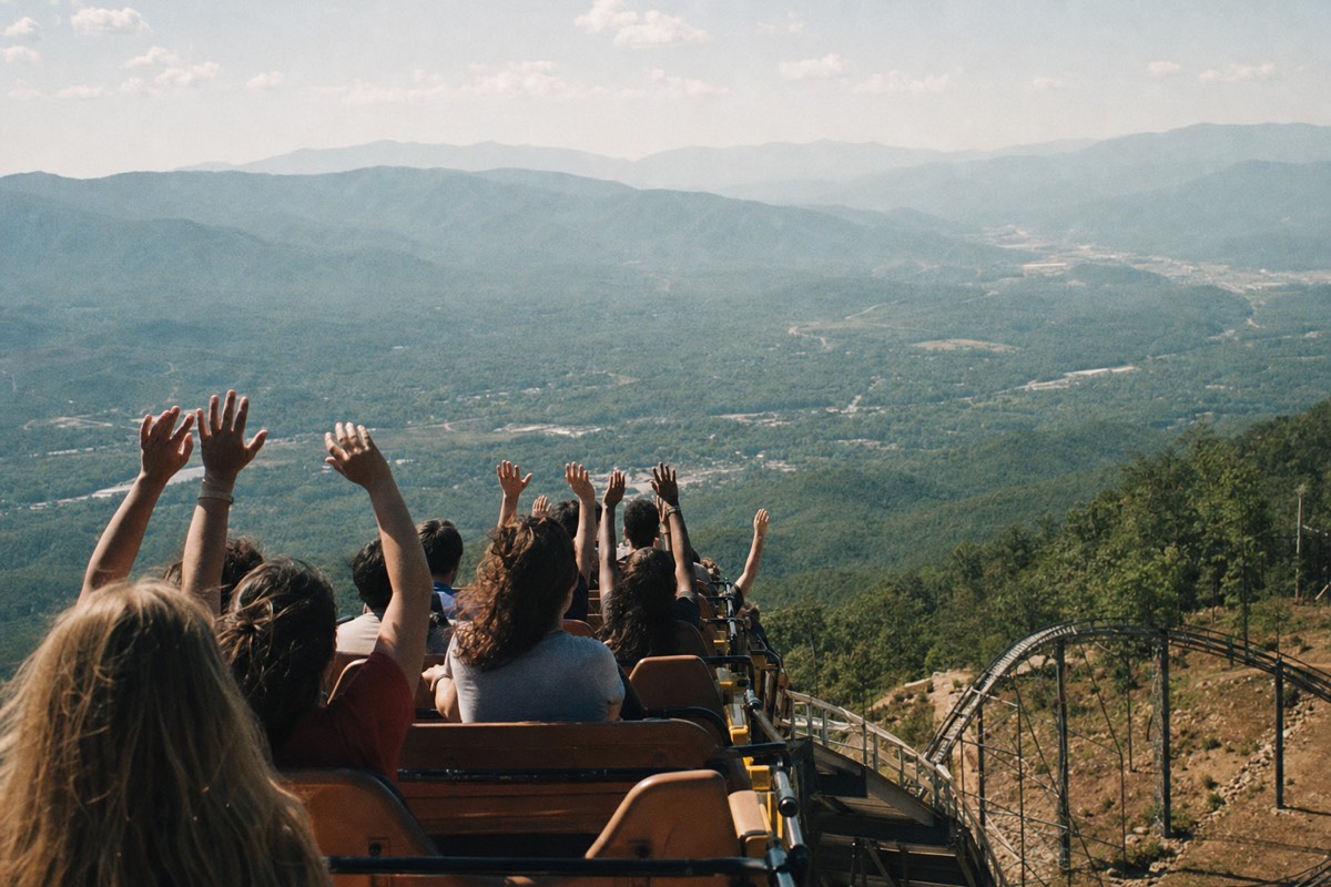 Fuji-Q Highland coaster with Mount Fuji behind, the one-day pass covers unlimited rides